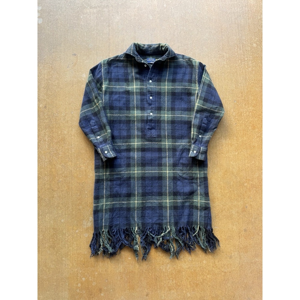 Polo Ralph Lauren Plaid Fringe Shirtdress Flannel Scarf Dress Western Womens (M)